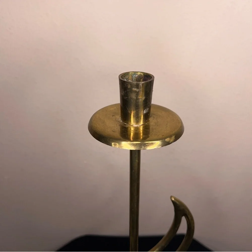 Vintage 90s Celestial Brass Moon Candlestick Goth Retro 14” Height